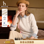 哈吉斯（HAZZYS）女裝 秋季款女士毛衣【宋佳明星同款】純色圓領(lǐng)絞花套頭羊毛衫女 米黃色OW S (155/80A 36)
