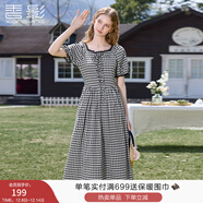 香影黑白格子方領(lǐng)連衣裙女2025夏裝新款小花邊系帶法式田園風(fēng)裙子 黑白 M 160/84A/95-110斤