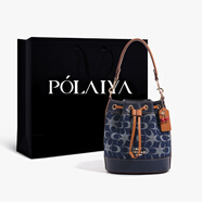 珀萊雅【趙露思同款】包包牛仔布休閑手提水桶包2026新款百搭單肩斜挎包 深藍色