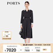 PORTS寶姿女裝長(cháng)袖中長(cháng)復古黑白波點(diǎn)襯衫連衣裙LQ9D056WPT014 黑色印花 2XL （12）