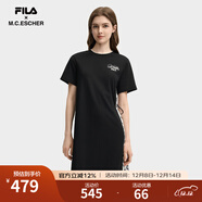 FILA 斐樂(lè )官方女子針織連衣裙2025秋季新款時(shí)尚休閑舒適拼接T恤裙 正黑色-BK 2XL 180/96A/XXL