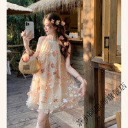 茶小阿絕美立體花朵法式掛脖連衣裙小個(gè)子短裙生日公主裙 花瓣裙 S