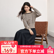熙世界（sllsky）不規則抽繩a字皮裙半身裙2025秋冬新款復古中長(cháng)pu皮傘裙 寶藍條紋-上衣 L