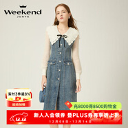 卓雅周末（JORYA weekend）24冬新款鉤花V領(lǐng)鏤空針織拼接牛仔開(kāi)叉連衣長(cháng)裙EJWDDW36 牛仔藍 S