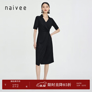 納薇（naivee）商場(chǎng)同款夏新款通勤醋酸針織修身連衣裙氣質(zhì)小黑裙女 黑色 S 155/80A