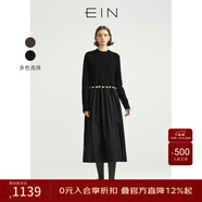 EIN言撞色手作感鉤花縮絨綿羊毛拼接柔霧紗針織連衣裙女秋冬新款 石墨黑 S