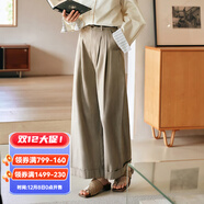 Olrain歐芮兒茶褐色休閑褲女春季2025新款純色氣質(zhì)高腰闊腿褲 奶茶色 L 165/72A/L