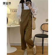 漫藍夢(mèng)復古工裝背帶褲時(shí)尚套裝女秋季2025新款寬松顯瘦卷邊直筒休閑長(cháng)褲 卡其色背帶褲 L 建議【110-120斤】