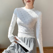 輝歌燙鉆套手指長(cháng)袖t恤女2024秋新款圓領(lǐng)正肩修身帶鉆白色內搭打底衫 白色 M M