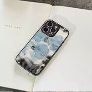 藍彩和藍色抽象涂鴉圓圈玻璃手機殼適用蘋(píng)果16pro小米15華為mate70/60/reno14紅米80/nova14/13/12/iphon 軟邊硬背面玻璃殼 華為榮耀7