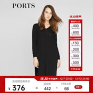 PORTS寶姿 女裝夏季新品長(cháng)袖中長(cháng)寬松開(kāi)衩連衣裙LA8K244JKW001 黑色 M