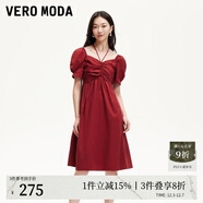 VEROMODA連衣裙2025秋冬新款娃娃裙高腰泡泡袖短袖系帶325161018 澳木紅色 L