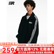 ER【明星同款】男套裝女條紋撞色加絨衛衣潮牌運動(dòng)服校園風(fēng)情侶裝 黑色套裝 M