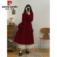 皮爾卡丹新年圣誕戰袍紅色絲絨連衣裙2025秋季大碼胖mm梨型身材長(cháng)裙蛋糕裙 長(cháng)款紅色連衣裙 XL (120-140斤)【秋季/秋裝/早秋/秋冬/
