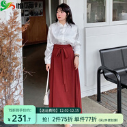 惟友大碼漢服女胖妹妹秋裝胖mm國風(fēng)馬面裙日常古風(fēng)中式衫 白色上衣+紅色馬面裙 XL 【尺碼偏大】 建議130-150斤