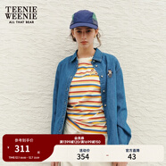 Teenie Weenie小熊女裝休閑復古時(shí)尚長(cháng)袖牛仔襯衫通勤襯衣開(kāi)衫上衣 中藍色 S (160)