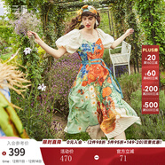 兩三事油畫(huà)風(fēng)連衣裙女秋季梵高碎花法式高腰裙子收腰顯瘦眾星捧月 花色-y M