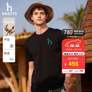 哈吉斯（HAZZYS）男裝 夏季休閑重磅大Logo寬松圓領(lǐng)短袖T恤男ASTZE0CBX70 黑色BK S （165/88A 44）