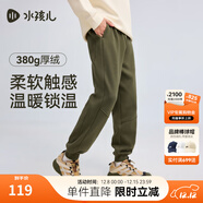 水孩兒（SOUHAIT）童裝男童女童加絨厚褲子2025冬季新款兒童一體絨長(cháng)褲百搭休閑褲 灰茶綠SHTDND05CK793G76 120
