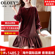 OLOEY國際一線(xiàn)品牌圓領(lǐng)拼接紅色亮絲連衣裙2025秋冬氣質(zhì)優(yōu)雅顯瘦長(cháng)袖休 紅色 M 【80-115斤】