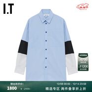 ENFOLD IT  日本女裝拼色長(cháng)袖襯衫新款時(shí)尚靚麗翻領(lǐng)上衣430371XP BLZ/藍色 38