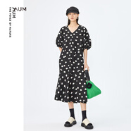 噢姆（AUM）【復(fù)古波點(diǎn)】AUM噢姆夏季新款黑色泡泡袖連衣裙女荷葉邊波點(diǎn)裙 黑白波點(diǎn) S