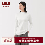 無(wú)印良品（MUJI）女式 起毛羅紋編織半高領(lǐng)長(cháng)袖T恤上衣打底衫女款內搭春秋女裝條紋 白色 5A L （165/88A）