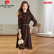 皮爾卡丹韓版保暖內搭連衣裙女2026春秋新款輕奢感時(shí)尚洋氣針織打底毛衣裙 咖啡色 M 85-100