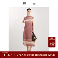 EIN【輕禮服】EIN言小黑裙中長(cháng)款絲棉短袖蕾絲連衣裙女2024夏季新款 煙粉 S