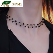 buhesyt金店款ins網(wǎng)紅項鏈女夏季鎖骨鏈珍珠簡(jiǎn)約項圈短款頸帶脖 金色黑水晶