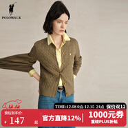POLOWALK麻花針織開(kāi)衫女春秋季新款保羅女裝氣質(zhì)休閑絞花毛衣外套長(cháng)袖線(xiàn)衣 灰綠 XL (170)