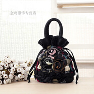 暢印 民族風(fēng)繡花手提包逛街買(mǎi)菜手拎小布包手機包中老年抽帶水桶包 黑色