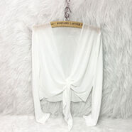 夏季小坎肩女短款小外搭開(kāi)衫網(wǎng)紗薄透短外套外披紗衣披肩 白色系長(cháng)袖 L L碼50cm110-140斤