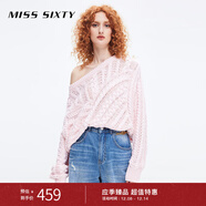 MISS SIXTY毛針織衫女復古麻花紋理毛衣不對稱(chēng)慵懶風(fēng) 淺粉 M