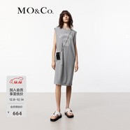 MO&Co.連衣裙春夏法式航海印花含亞麻棉紗寬肩立裁中花灰色摩安珂 中花灰色 S 160