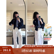 茵曼（INMAN）2025冬季女裝新款復古休閑翻領(lǐng)拉鏈夾克外套百搭寬松短款上衣  深藍色 M