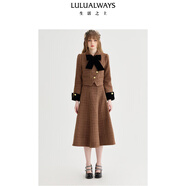 LULUALWAYS我愛(ài)露露24冬季新款優(yōu)雅通勤小香風(fēng)絲絨蝴蝶結短款外套 卡其色 M