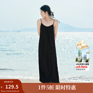茵曼（INMAN）波西米亞吊帶油畫(huà)連衣裙女2025夏季新款度假裙子 黑色 M