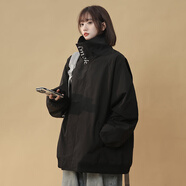 管先生日韓潮流輕薄款春秋裝外套寬松大碼立領(lǐng)刺繡夾克戶(hù)外旅行登山衣服 JK5006黑色 M