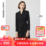 朗姿設計感ol風(fēng)氣質(zhì)顯瘦西裝裙冬季新款法式長(cháng)袖高級感連衣裙 黑色2 2XL