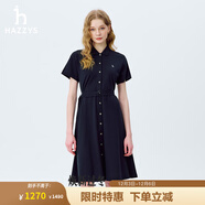 哈吉斯（HAZZYS）女裝 2025夏季新款女士系帶胸口繡花POLO連衣裙AQWSE0CBE03 藏青色NV L (165/88A 40)