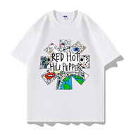 挽鶴紅辣椒樂(lè )隊Red Hot Chili Peppers圖案印花周邊短袖T恤男女同款 白色四 紅辣椒四款 S
