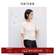 納薇（naivee）【立體提花工藝】商場(chǎng)同款25夏新款中國風(fēng)花鳥(niǎo)短袖T恤 米色 L