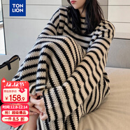 唐獅2025秋季圓領(lǐng)條紋長(cháng)款連衣裙慵懶感休閑百搭韓系針織裙