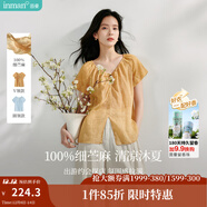 茵曼（INMAN）【苧麻】清麻系列炒色襯衫t恤女裝2025夏季新款短袖上衣 淺橙色 -18424248H M