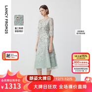 朗姿【尖貨補單】重工蕾絲刺繡法式宴會(huì )禮服新款優(yōu)雅連衣裙氣質(zhì)裙子 水藍色 XL