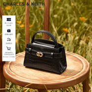 CHARLES&KEITH鱷魚(yú)紋凱莉包手提斜挎婚包包女包生日禮物圣誕禮物CK2-50270880-1 Black黑色 S