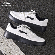 李寧（LI-NING）板鞋女鞋秋季新款乳白色休閑透氣輕便耐磨舒適厚底增高運動(dòng)休閑鞋 乳白色/黑色 【月臨】 35