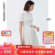 朗姿【尖貨補單】黑白色顯瘦輕禮服襯衫連衣裙女夏新款復古小黑裙裙子 白色 L 165/84A