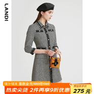 藍地黑白千鳥(niǎo)格小香風(fēng)連衣裙女2023年春季新款高級感短裙 黑色 S